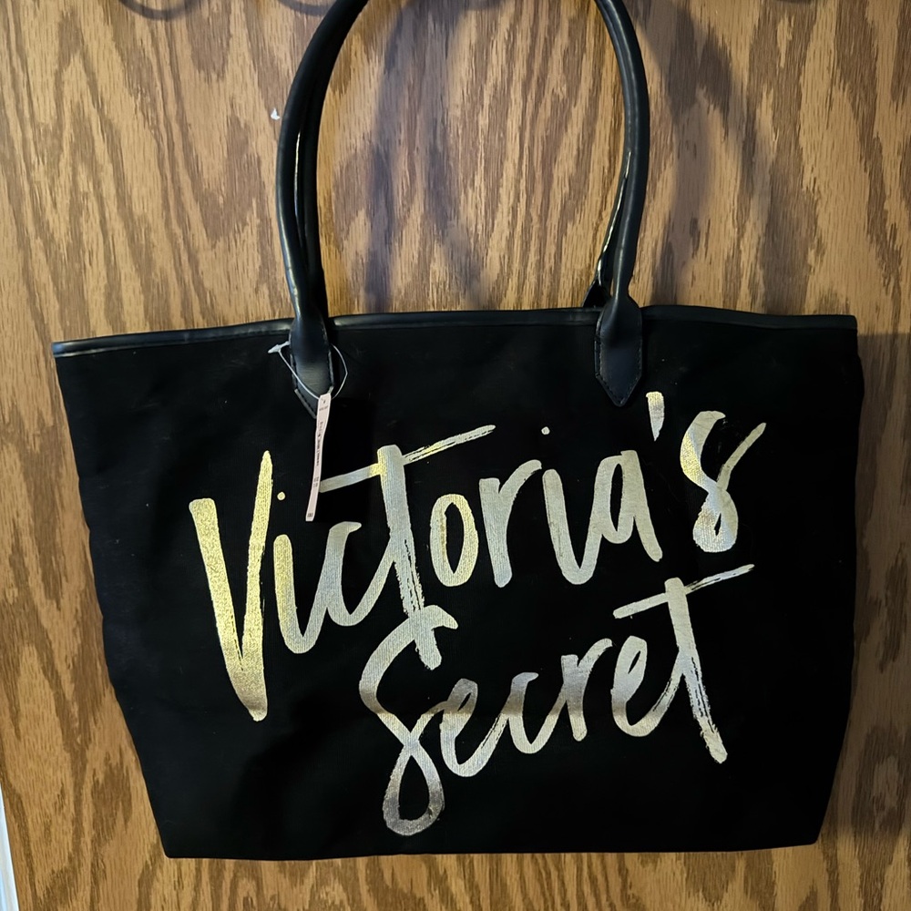 Victoria's Secret Black Tote Bag with Gold Script- NWT!